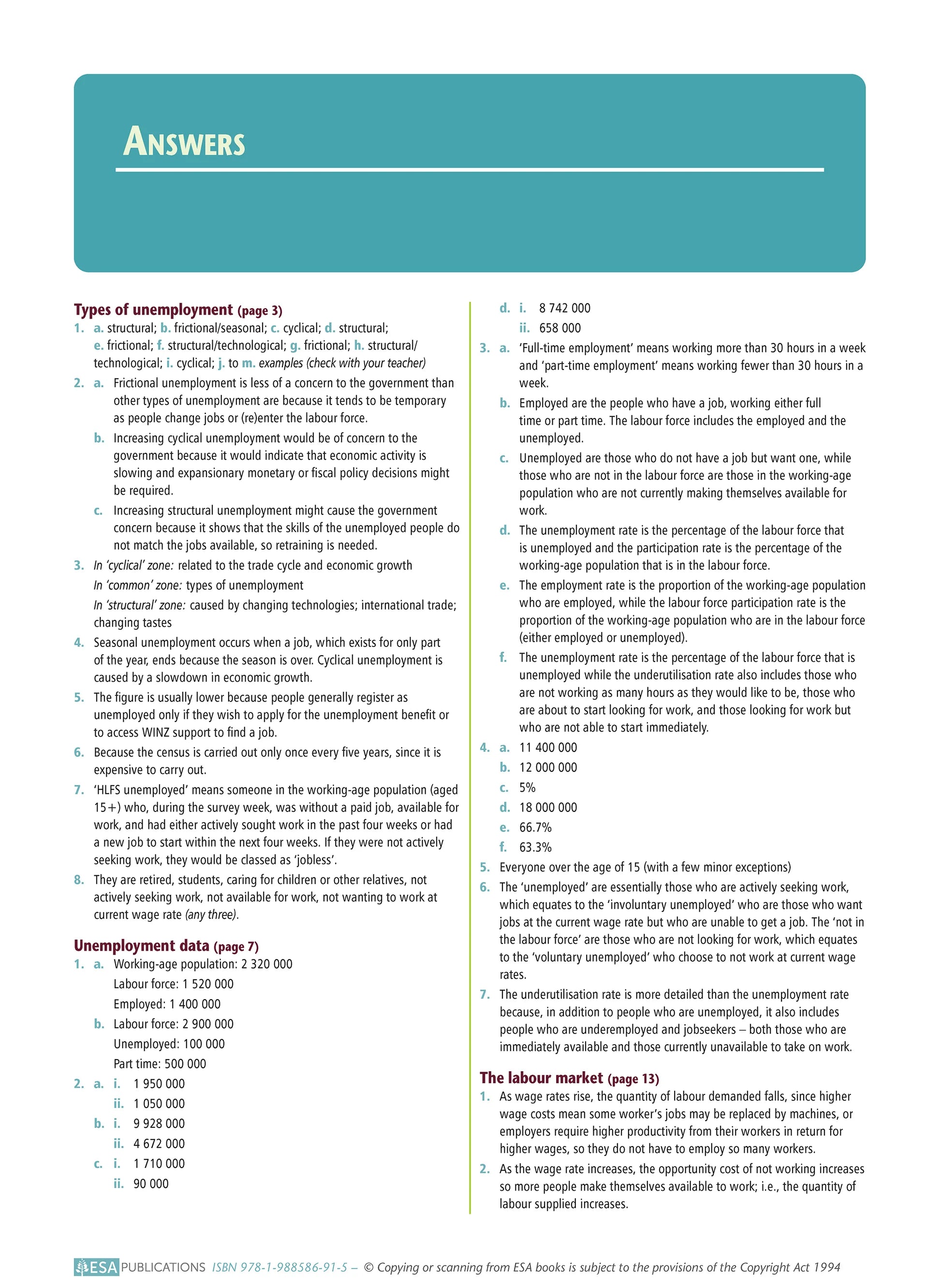 Learnwell Level 2 Analysing Unemployment 2.4 Workbook | NCEA Economics