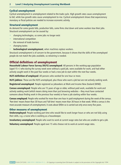 Learnwell Level 2 Analysing Unemployment 2.4 Workbook | NCEA Economics