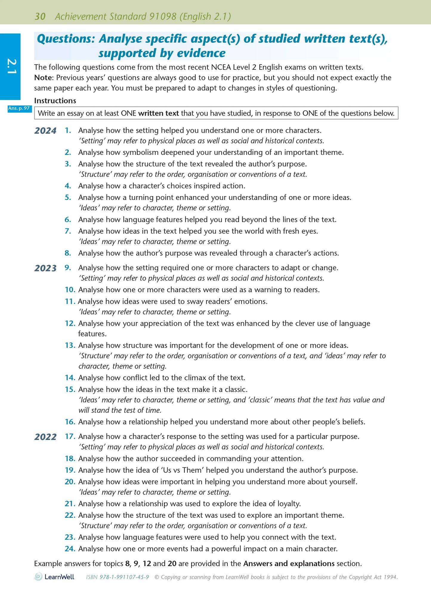 Learnwell Level 2 English AME Workbook - NCEA Level 2 Study Guide NZ