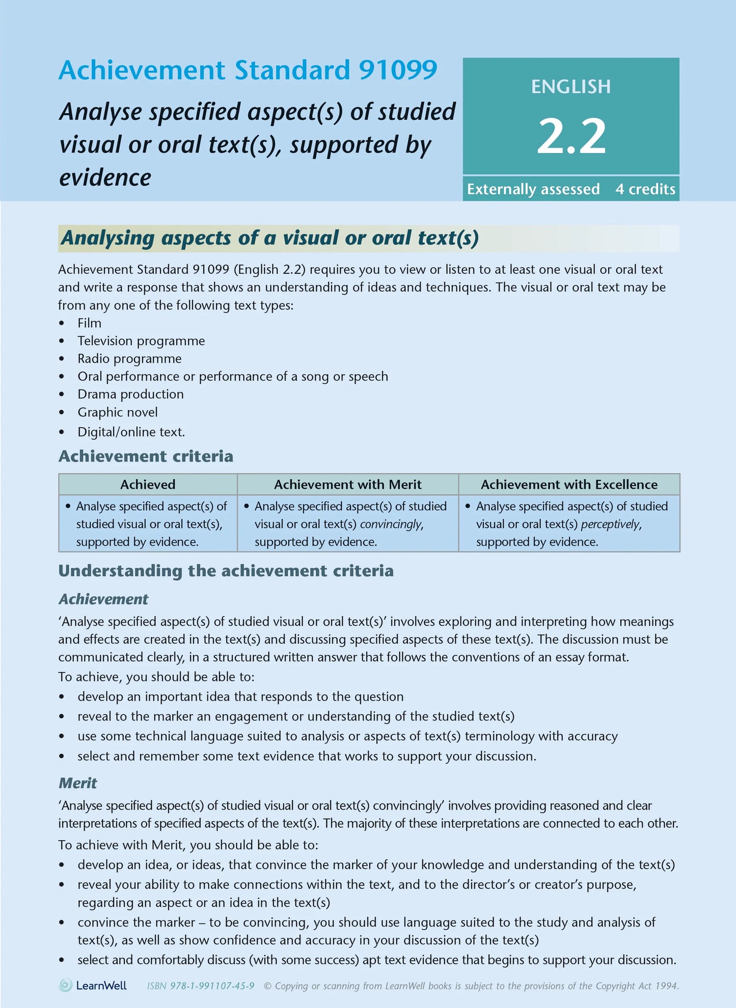 Learnwell Level 2 English AME Workbook - NCEA Level 2 Study Guide NZ