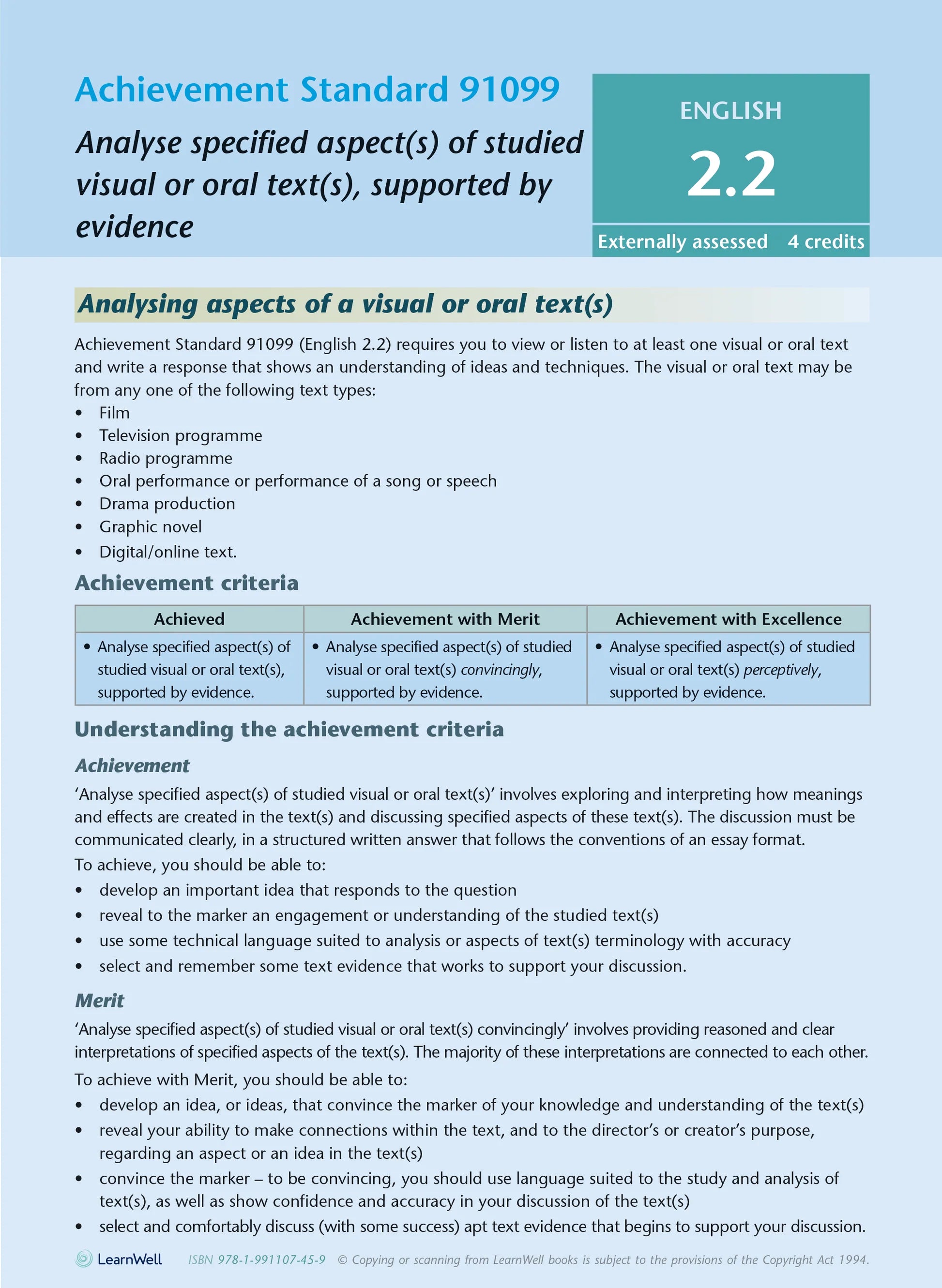 Learnwell Level 2 English AME Workbook - NCEA Level 2 Study Guide NZ