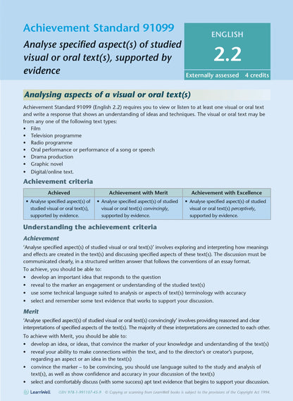 Learnwell Level 2 English AME Workbook - NCEA Level 2 Study Guide NZ