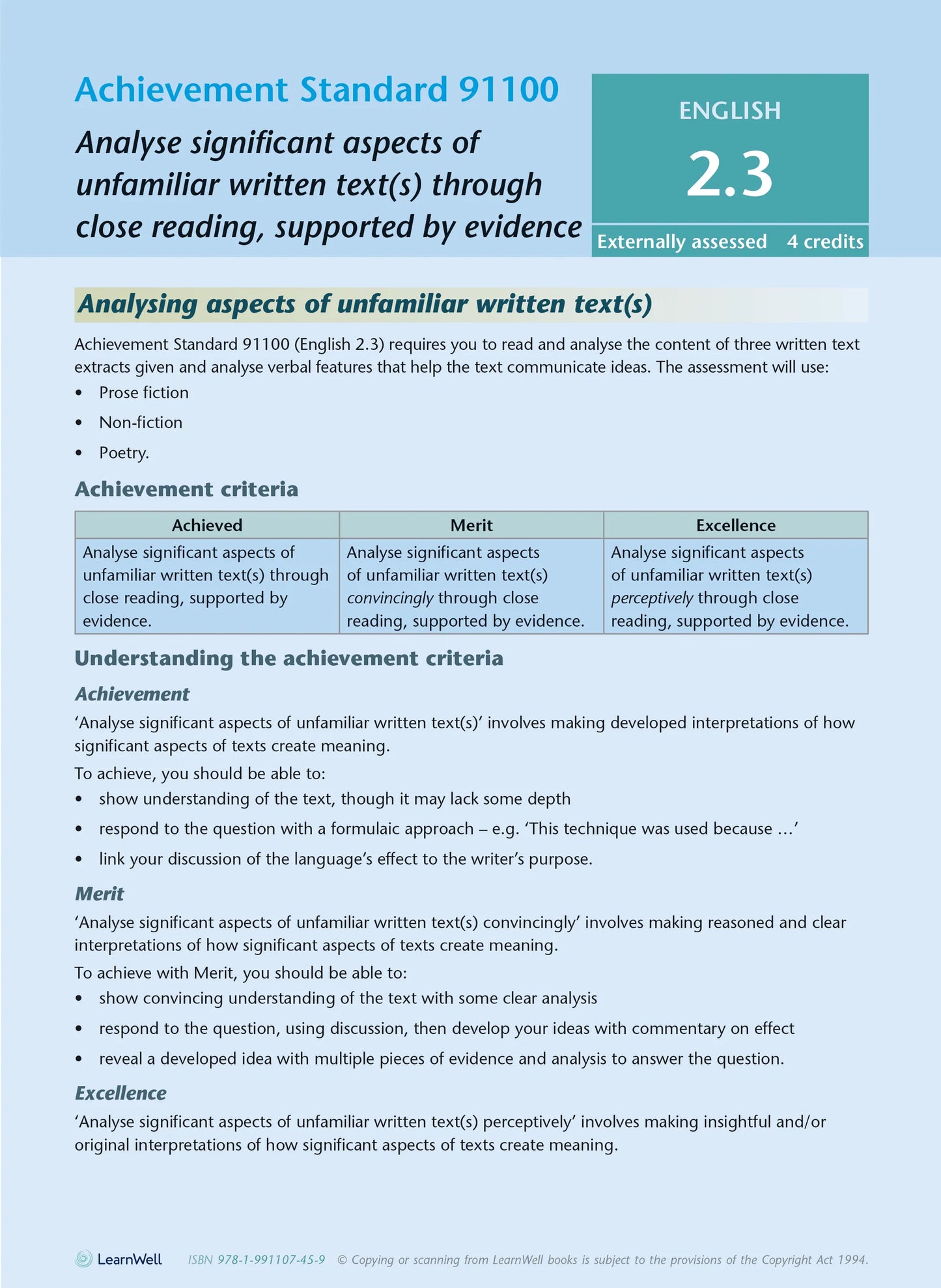 Learnwell Level 2 English AME Workbook - NCEA Level 2 Study Guide NZ