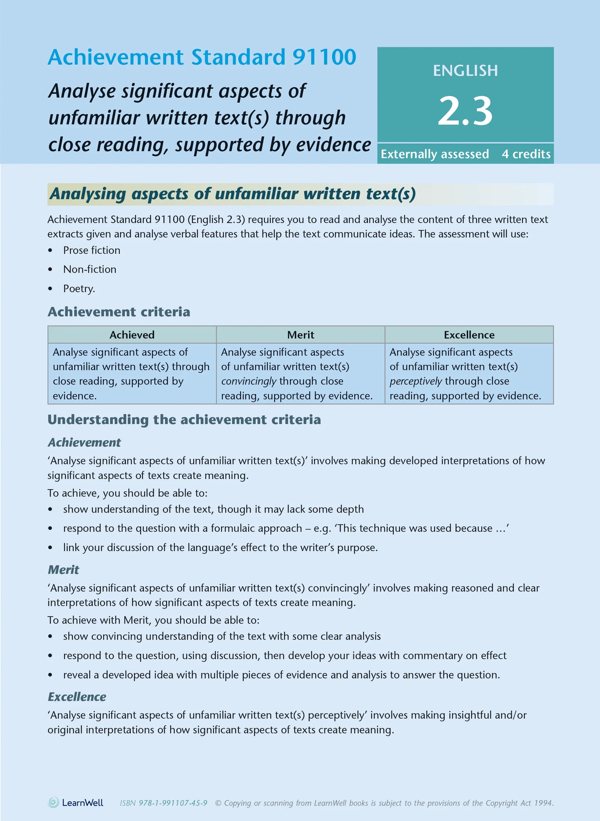 Learnwell Level 2 English AME Workbook - NCEA Level 2 Study Guide NZ