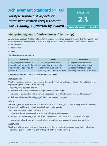 Learnwell Level 2 English AME Workbook - NCEA Level 2 Study Guide NZ