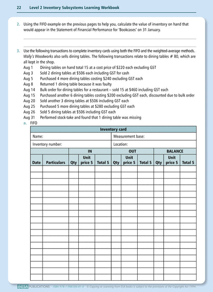 Learnwell Level 2 Inventory Subsystems 2.7 Workbook | NCEA
