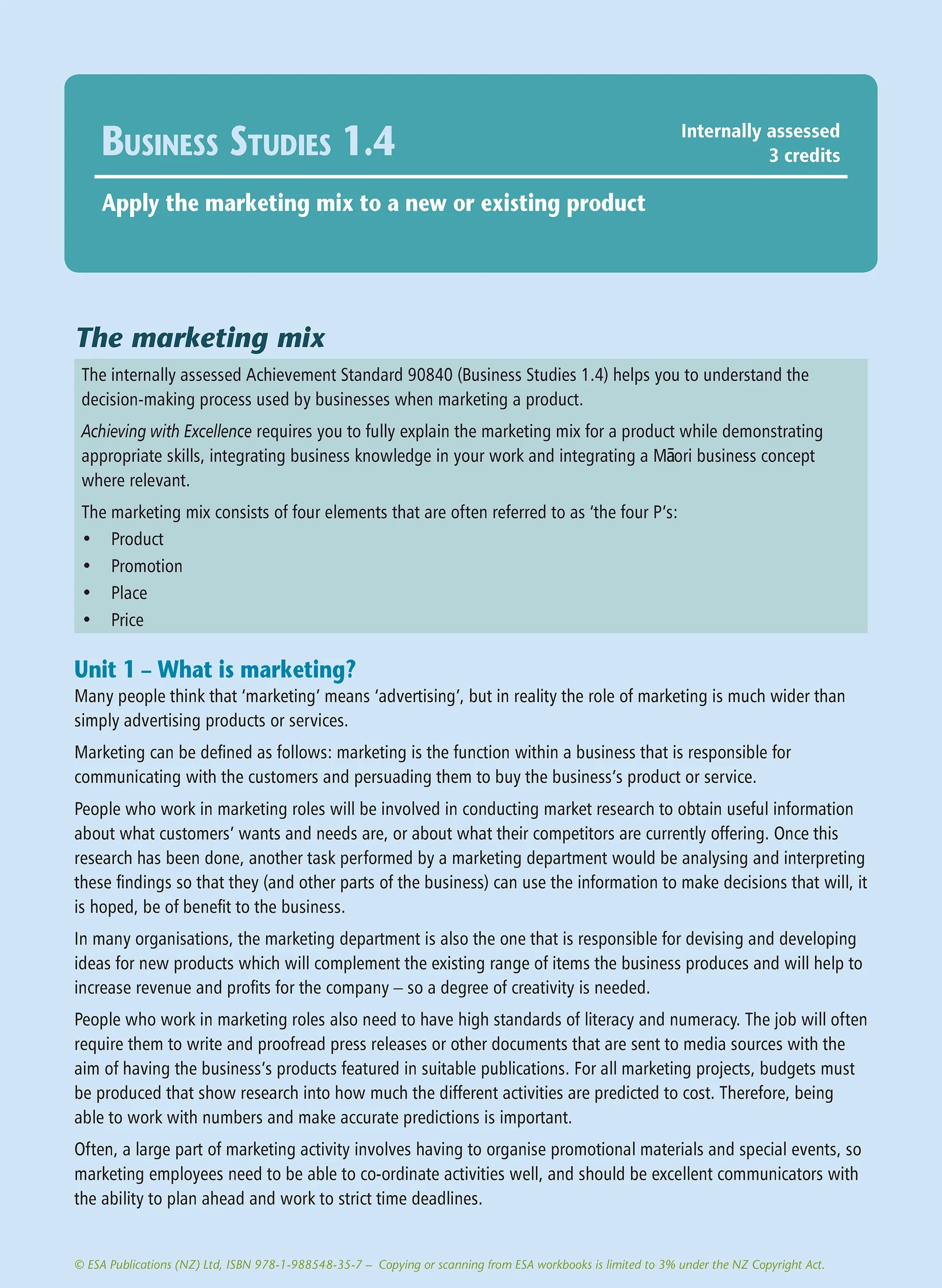 Learnwell Level 1 Business Studies Learning Workbook for NCEA Level 1 students by Jennie England