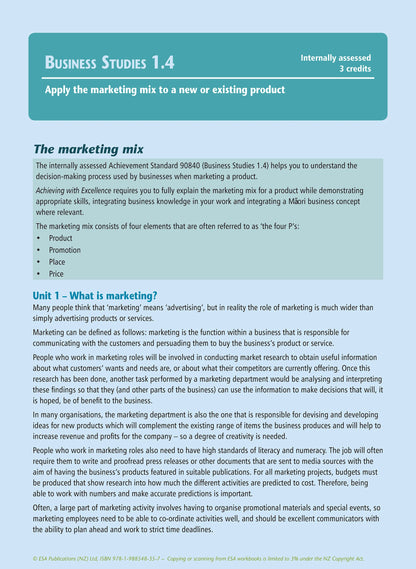 Learnwell Level 1 Business Studies Learning Workbook for NCEA Level 1 students by Jennie England