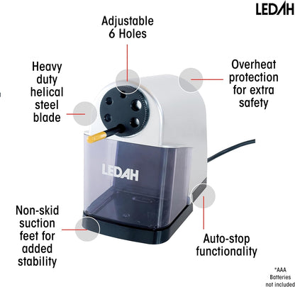 Ledah Electric Pencil Sharpener 11333 upto 11mm Heavy Duty 6 Hole