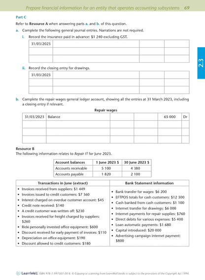 Level 2 Accounting AME Workbook 2026 Edition by Anne Dick covering NCEA Level 2 Accounting Achievement Standards 2.1, 2.3 and 2.4.