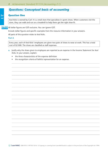 Level 2 Accounting AME Workbook 2026 Edition by Anne Dick covering NCEA Level 2 Accounting Achievement Standards 2.1, 2.3 and 2.4.