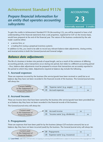 Level 2 Accounting AME Workbook 2026 Edition by Anne Dick covering NCEA Level 2 Accounting Achievement Standards 2.1, 2.3 and 2.4.