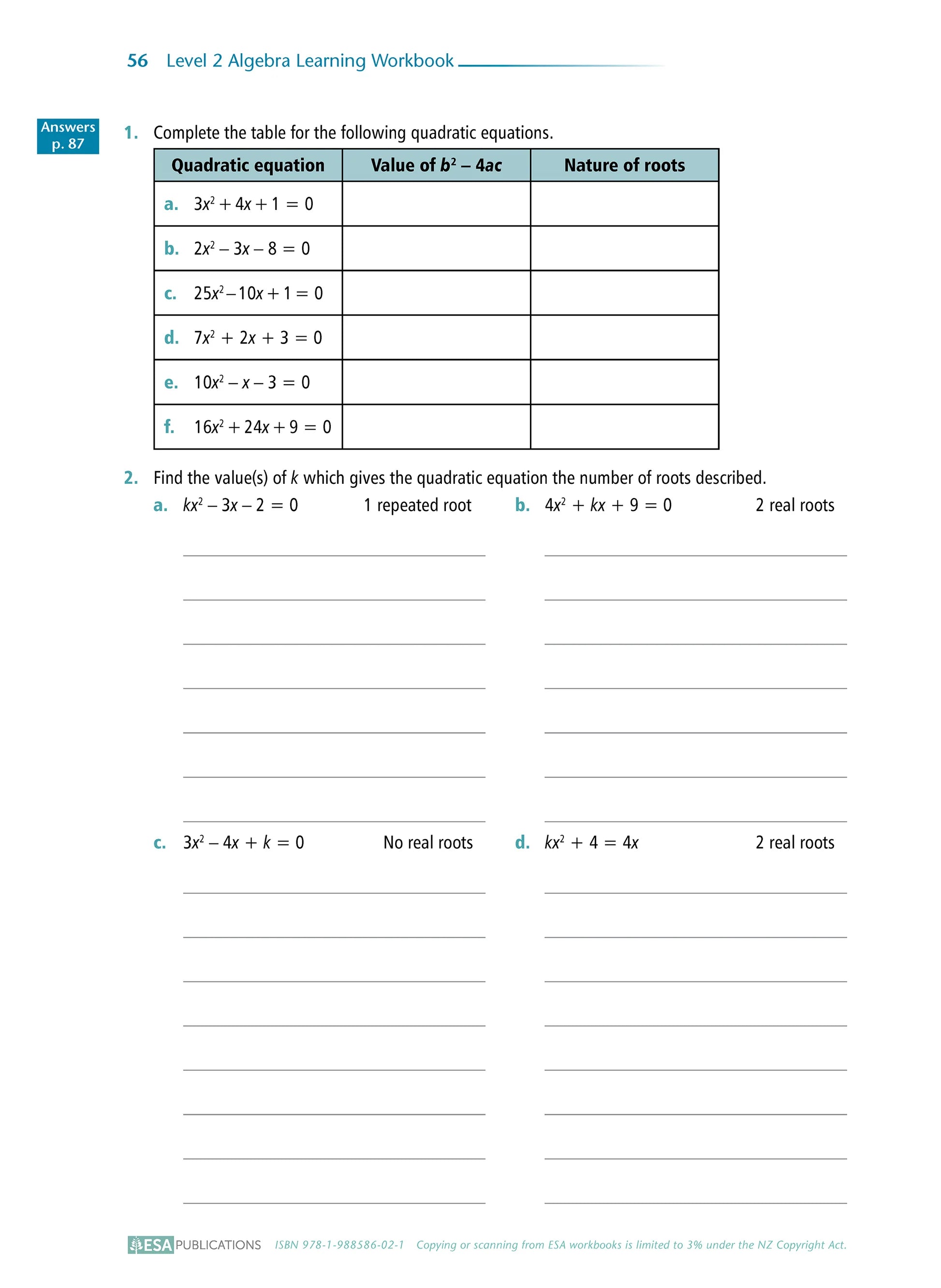 Level 2 Algebra 2.6 Learning Workbook