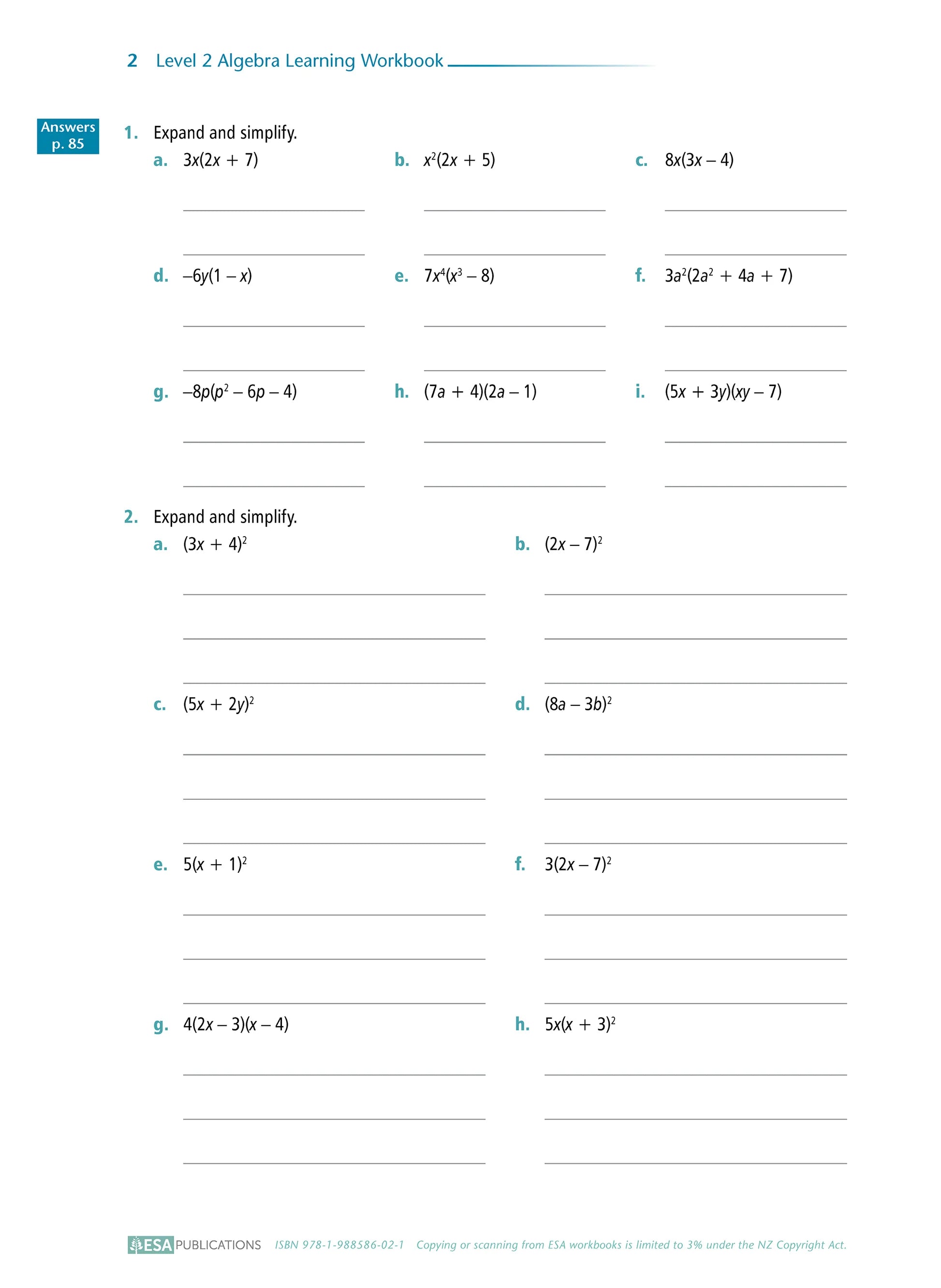 Level 2 Algebra 2.6 Learning Workbook
