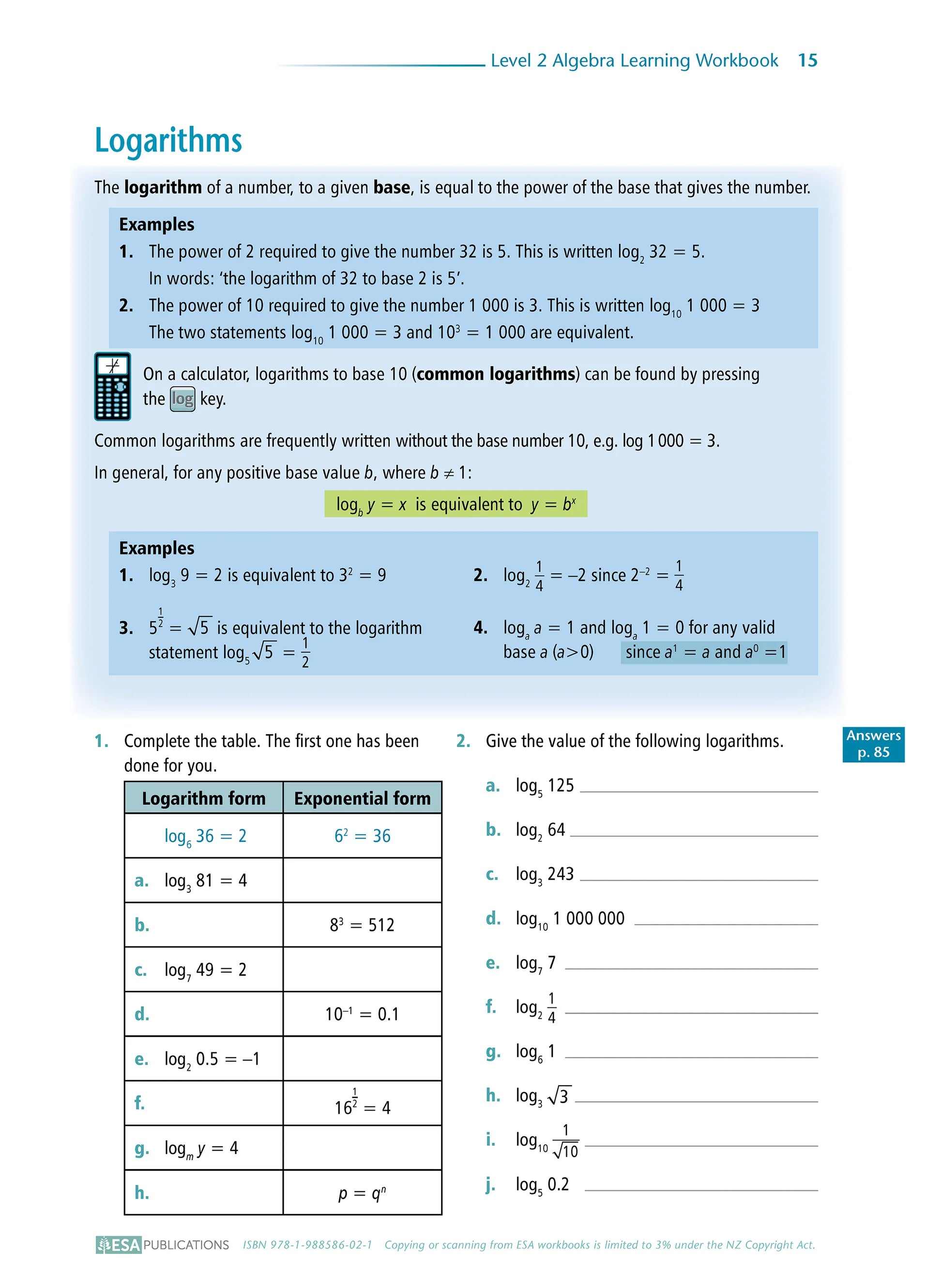 Level 2 Algebra 2.6 Learning Workbook