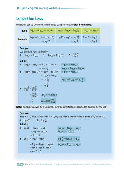 Level 2 Algebra 2.6 Learning Workbook