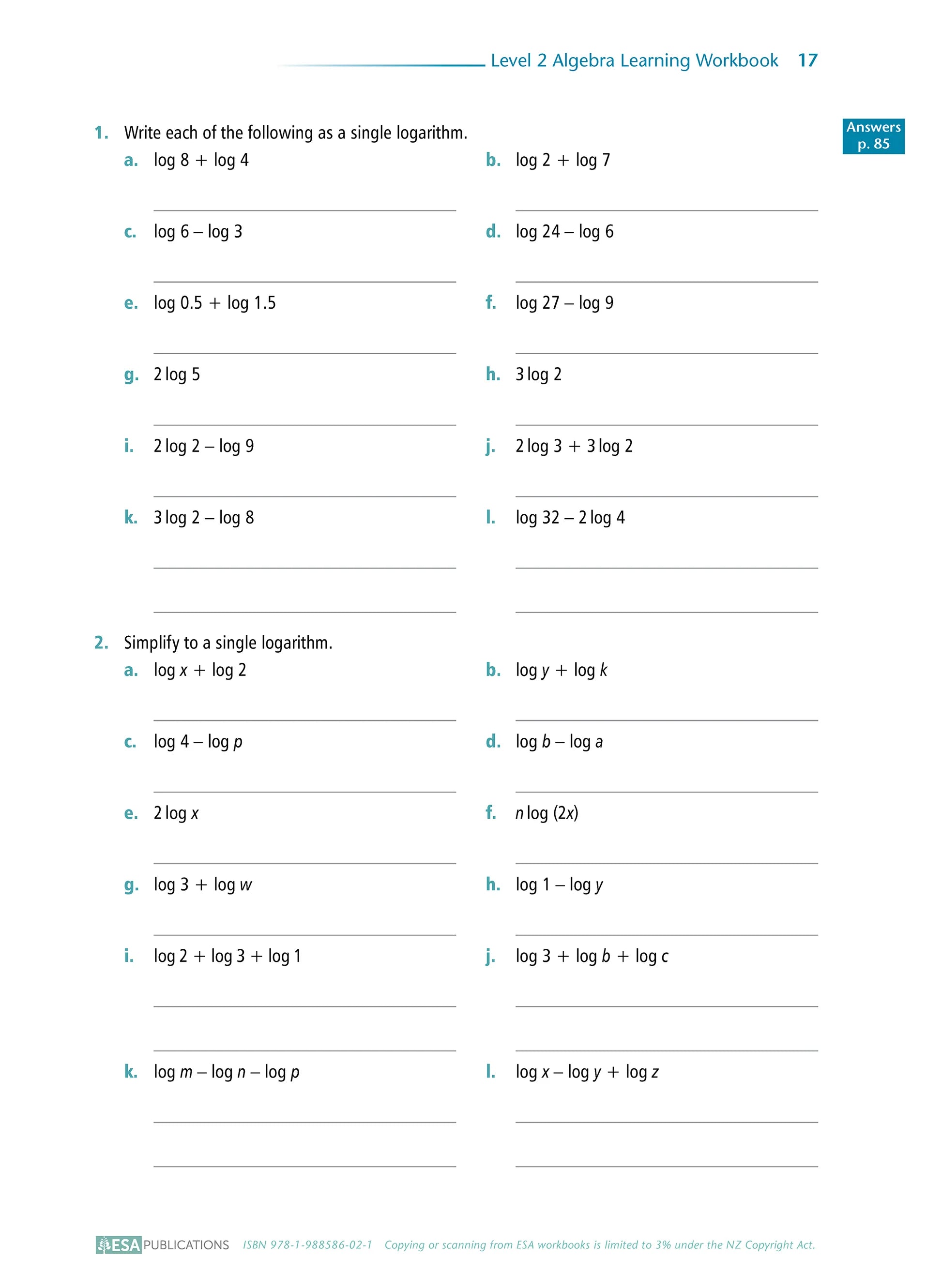 Level 2 Algebra 2.6 Learning Workbook