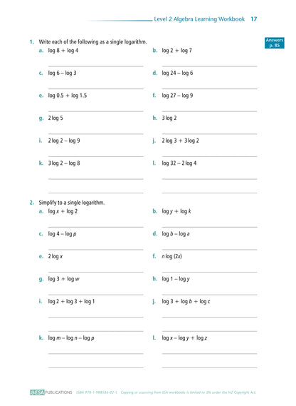Level 2 Algebra 2.6 Learning Workbook