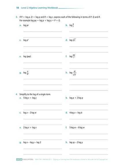 Level 2 Algebra 2.6 Learning Workbook