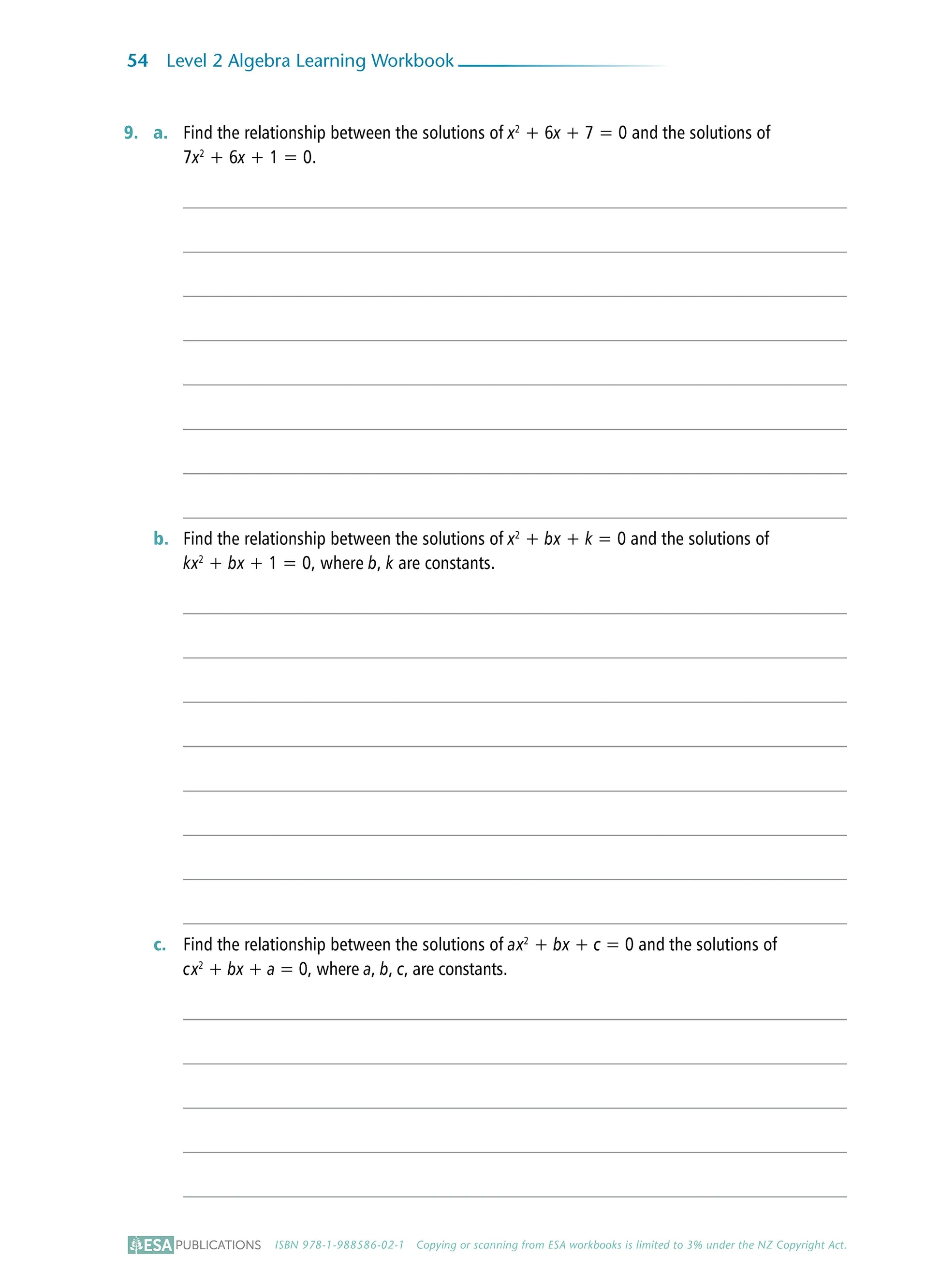 Level 2 Algebra 2.6 Learning Workbook