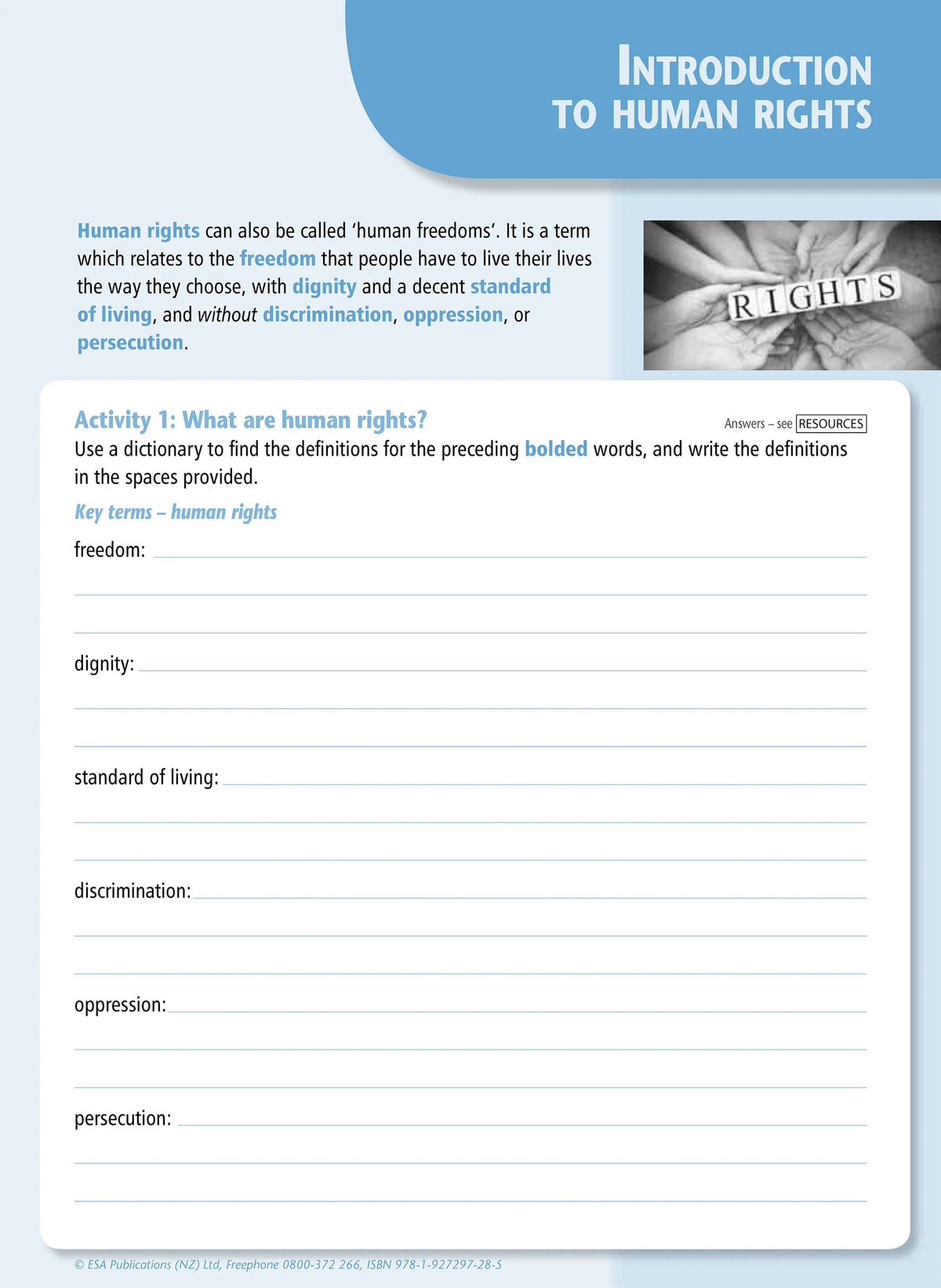 Human Rights Learning Activity Level 2 Human Rights Learning Workbook – School Depot NZ