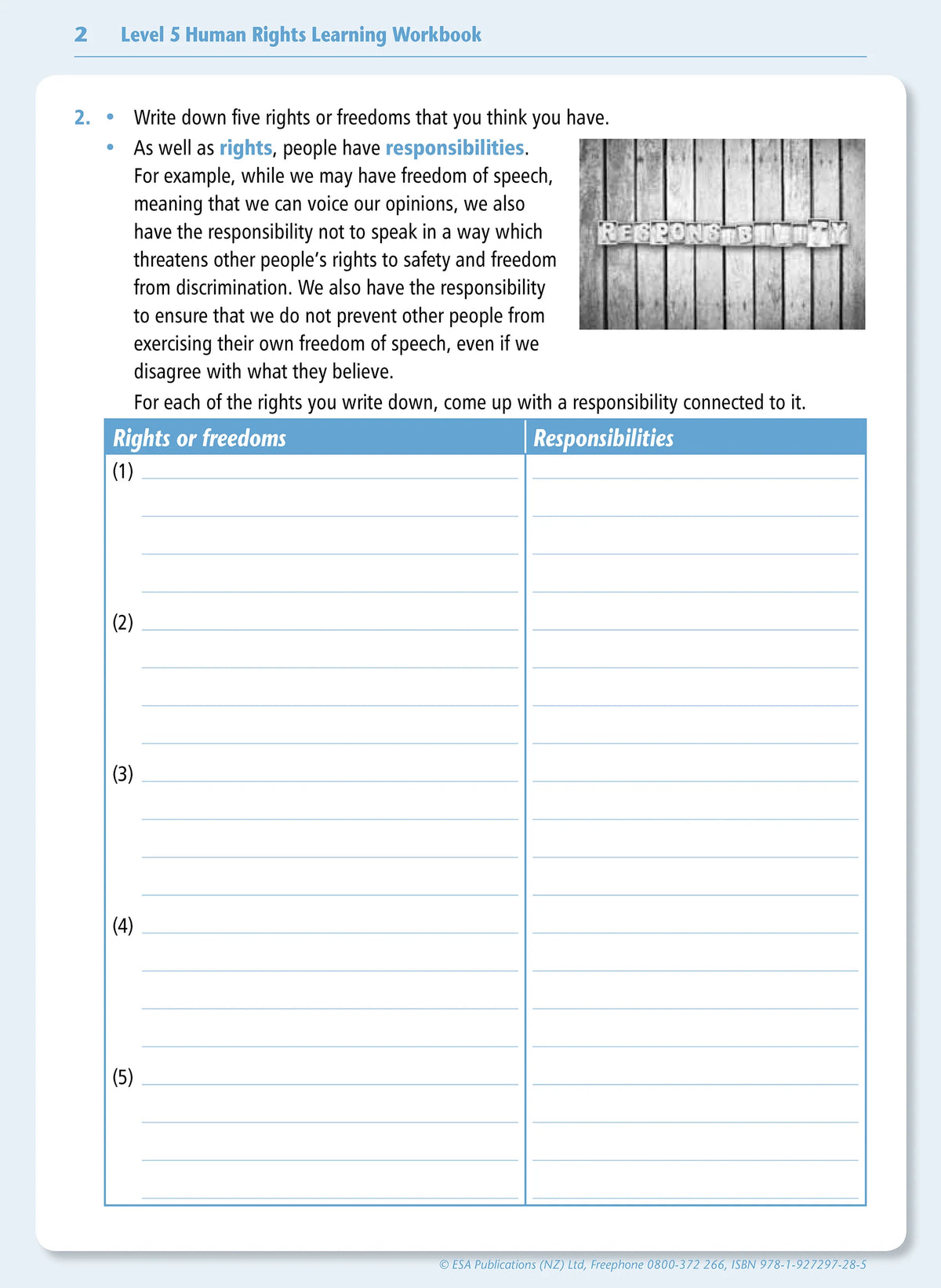 Human Rights Learning Activity Level 2 Human Rights Learning Workbook – School Depot NZ