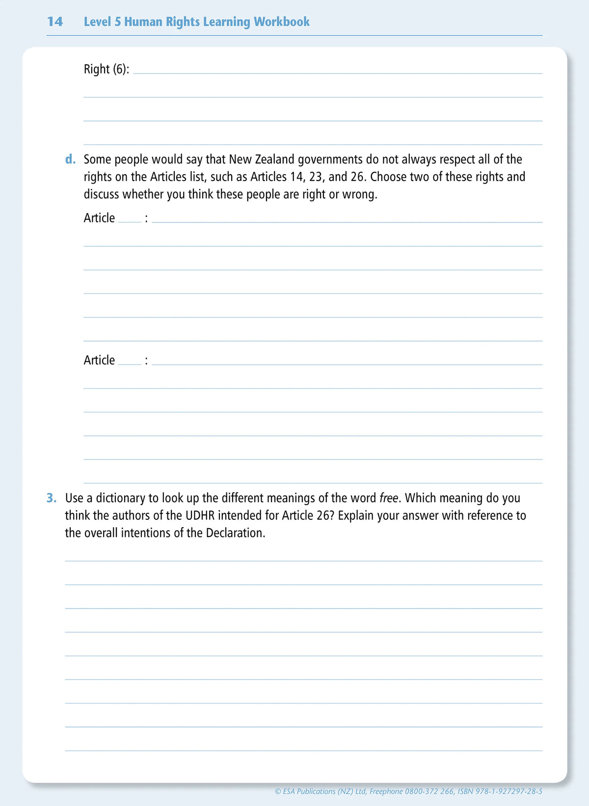 Human Rights Learning Activity Level 2 Human Rights Learning Workbook – School Depot NZ