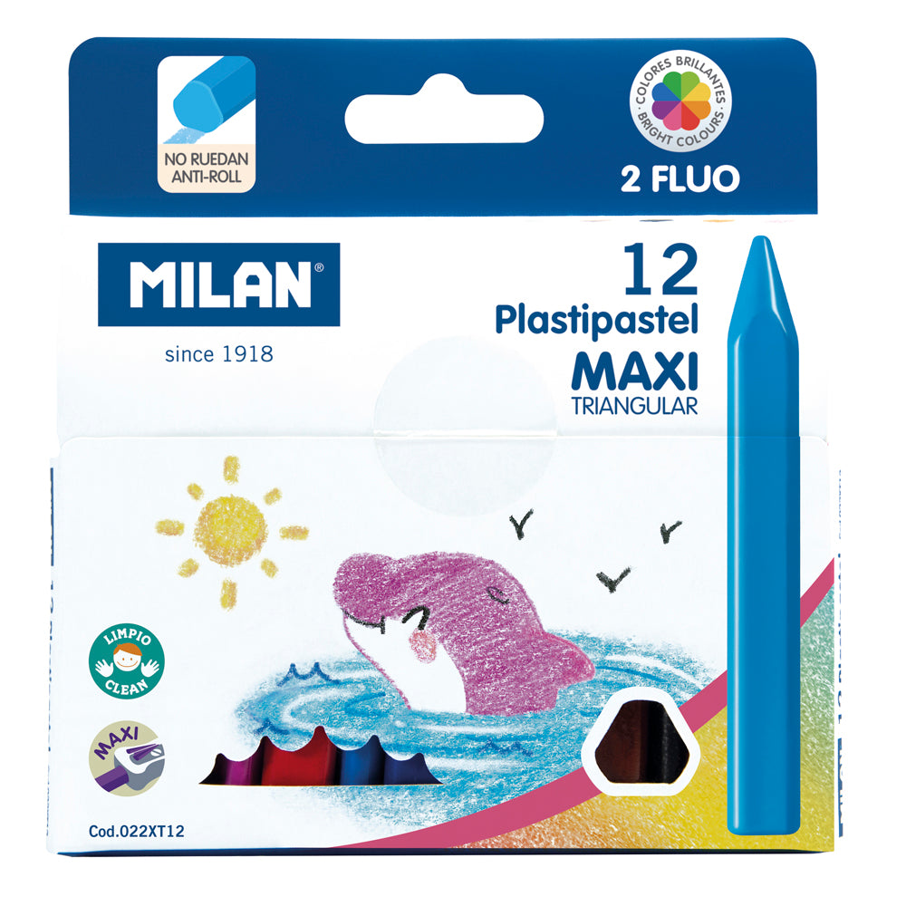 Milan Plastipastel Plastic Crayons Maxi Triangular Pack of 12