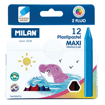Milan Plastipastel Plastic Crayons Maxi Triangular Pack of 12