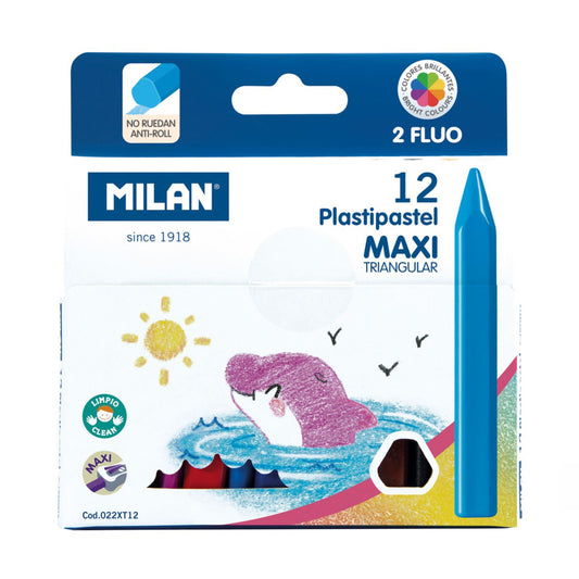 Milan Plastipastel Plastic Crayons Maxi Triangular Pack of 12