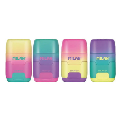 Milan Sunset Range Compact Double-Hole Sharpener & Eraser Combo Assorted Colours