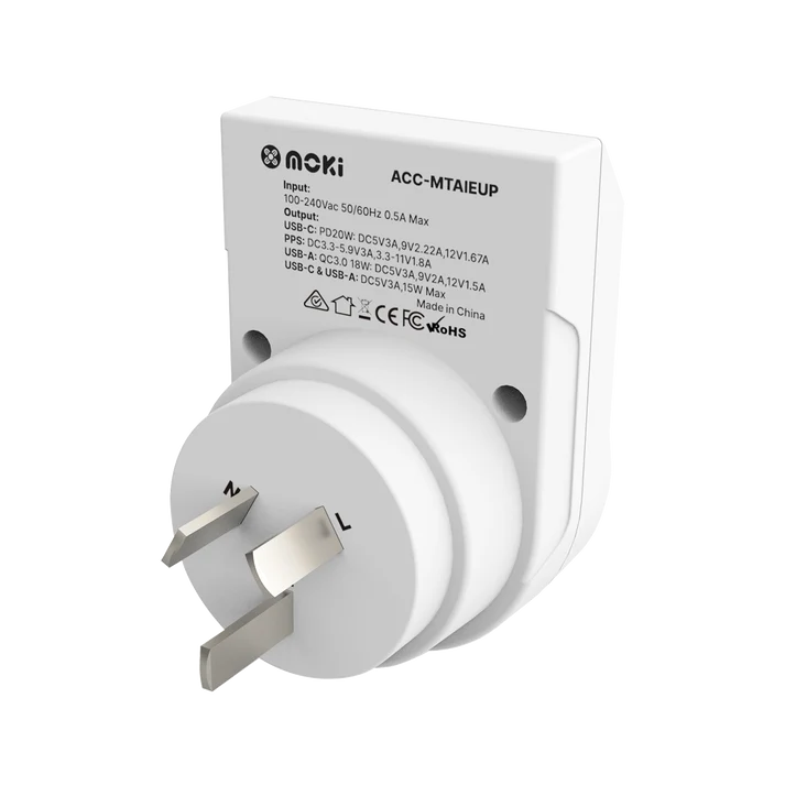 Moki Europe to AU/NZ Travel Adaptor PLUS | 20W USB-C PD