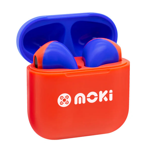 MokiPods Mini Kids Earphones Bluetooth TWS Volume Limited Red-Blue