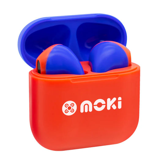 MokiPods Mini Kids Earphones Bluetooth TWS Volume Limited Red-Blue