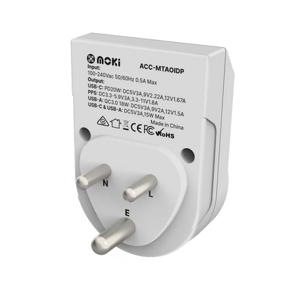 Moki Travel Adaptor PLUS AU/NZ to India | 20W USB-C PD