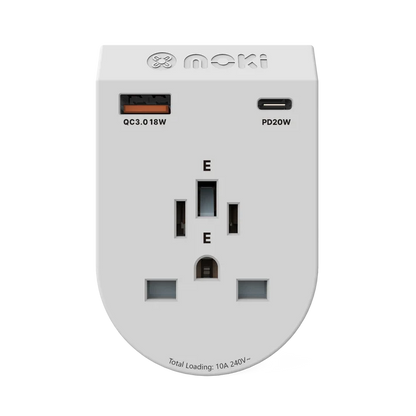 Moki Travel Adaptor PLUS – World (Excl. Europe) to AU/NZ - 20W USB-C PD