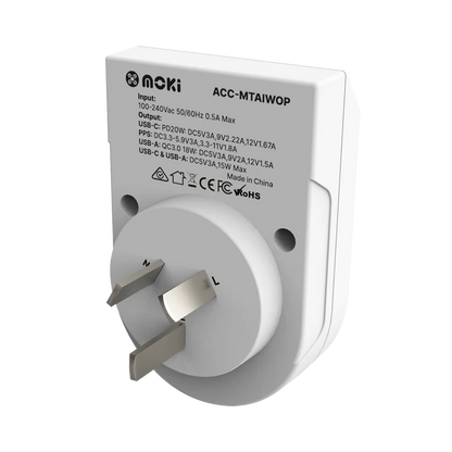 Moki Travel Adaptor PLUS – World (Excl. Europe) to AU/NZ - 20W USB-C PD