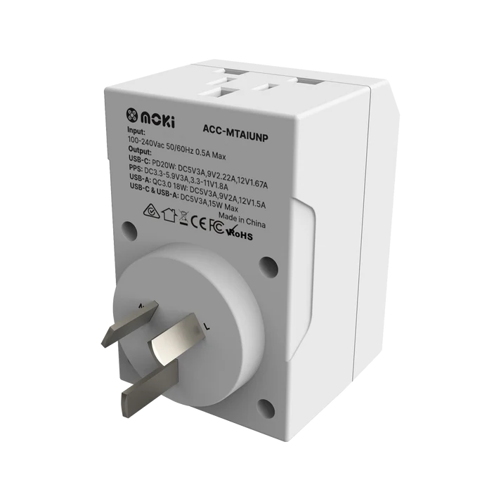 Moki Universal to AU/NZ Travel Adaptor PLUS | 20W USB-C