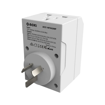 Moki Universal to AU/NZ Travel Adaptor PLUS | 20W USB-C