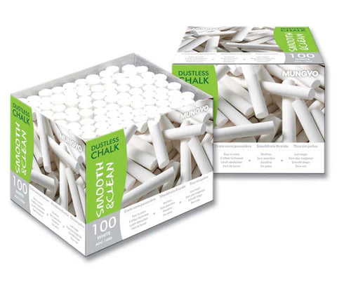 Mungyo Dustless White Chalk Sticks 100 Pack