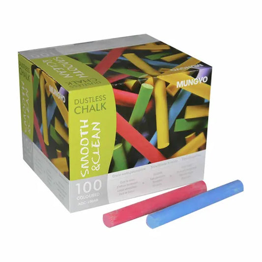 Mungyo Dustless Coloured Chalk Sticks Pack of 100