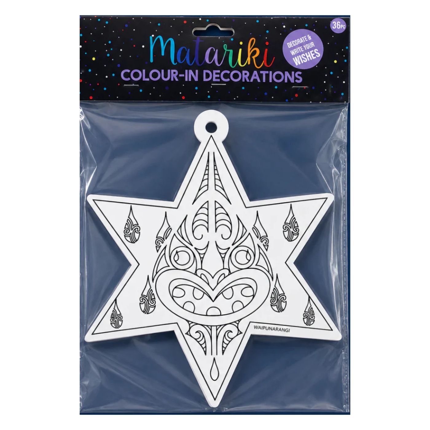 NZ Matariki Colour-In Star Set incl. Dreams 25cm 36 Piece craft activity pack