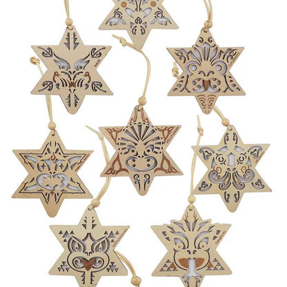 NZ Matariki Hanging Star Ornament Set 9pc Wooden Decorations Representing the Nine Stars of Matariki