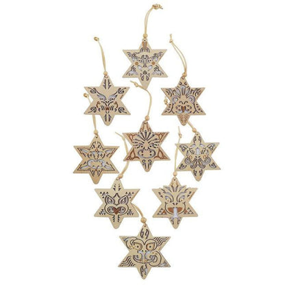 NZ Matariki Hanging Star Ornament Set 9pc Wooden Decorations Representing the Nine Stars of Matariki