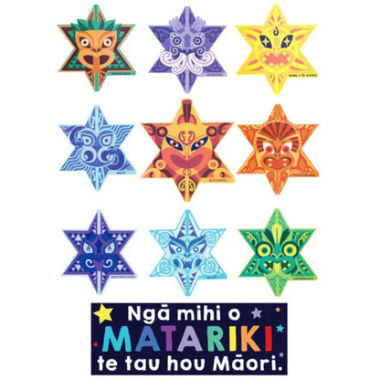 NZ Matariki classroom decor and banner featuring 9 unique star designs to teach students about Matariki star names and meanings