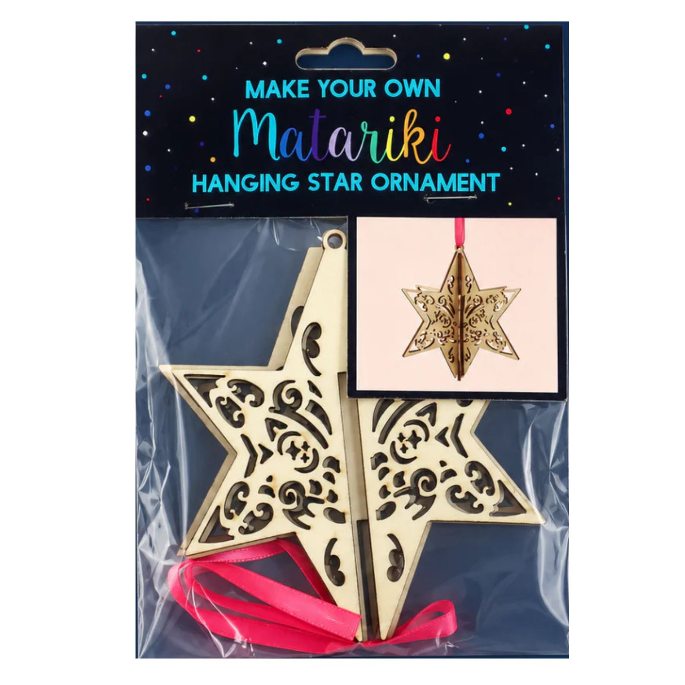 NZ Matariki MYO 3D Star Ornament 10cm DIY Wooden Hanging Decoration