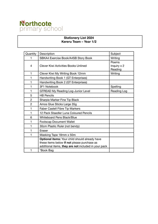 Northcote Primary School Stationery Packs School Depot NZ northcote-primary-school-stationery-packs-school-depot-nz