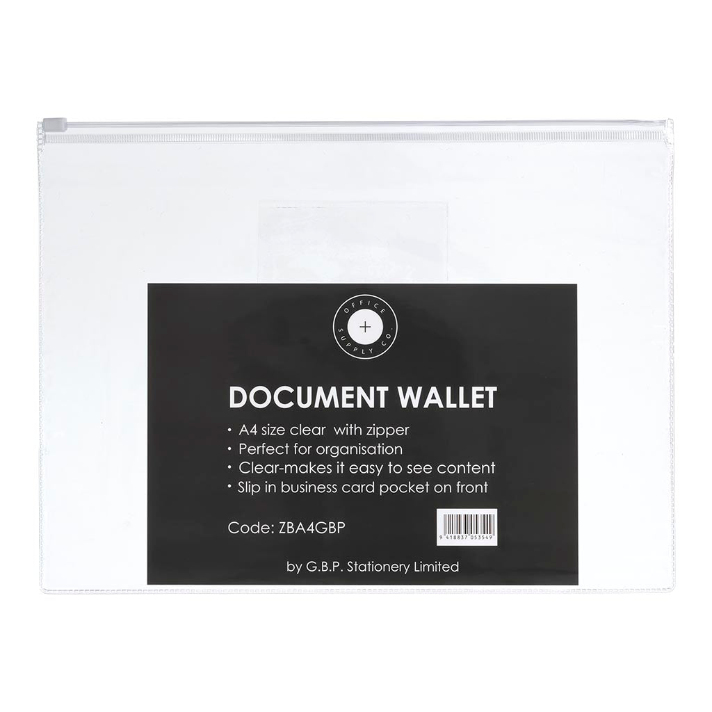 OSC Document Wallet A4 Zip Closure Clear