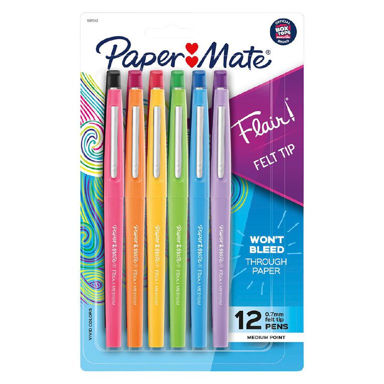 Paper Mate Fashion Flair Felt-Tip Pens Medium 0.7mm 12 Pack Assorted