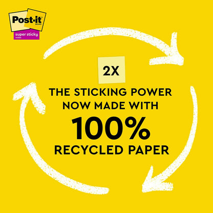Post-it 100% Recycled Super Sticky Notes 654R-5SSCY 76x76mm Yellow 70 Sheets